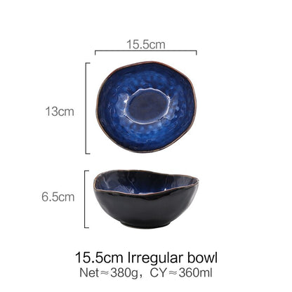 JAGENCN European Porcelain Blue Glaze Dish Bowl Creative Dishes Set Noodle Bowl Irregular Fruit Salad Bowl Irregular Tableware - Amazhona 