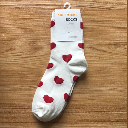 New Women Socks Cute Love With Heart Cotton Harajuku Vintage Happy Female Dots Heart Socks Calzini Primavera Socks Woman - Amazhona 