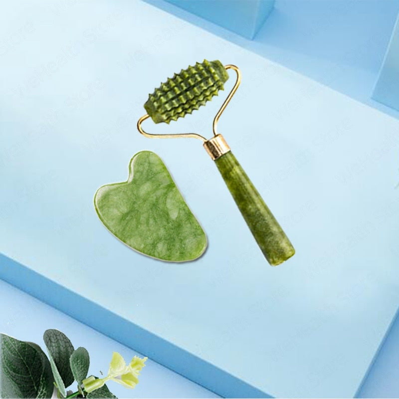 Natural Face Massager Gua Sha Jade Roller Face Massage Tool Set Face For Massager Guasha Facial Neck Skin Beauty Care Set - Amazhona 