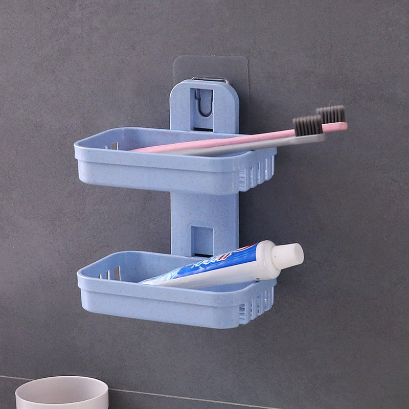 Soap Dishes Box Wall Zeep Houder Shower Soap Tray Holder for Bathroom Double layer Storage Basket Soap rack Shelf Kitchen Tools - Amazhona 