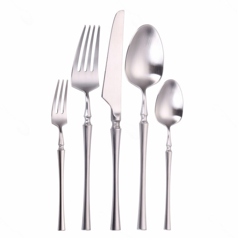 Matte Cutlery Set Gold Forks Spoons Knives Cutlery Set Stainless Steel Gold Steel Cutlery Set Silverware Set with Cake Fork - Amazhona 