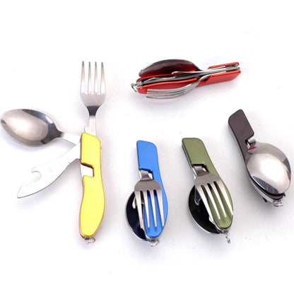 Portable Travel Cutlery Set Fold Stainless Steel Multi-Function Flatware Bottle Opener Tableware Picnic Camp Knife Fork Spoon - Amazhona 