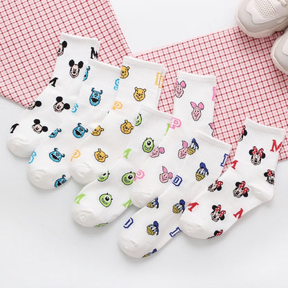 Disney Casual Cute women Scoks ckey Duck ladies Socks Cotton happy Funny street adult Middle tube sockCartoon animal Mi - Amazhona 