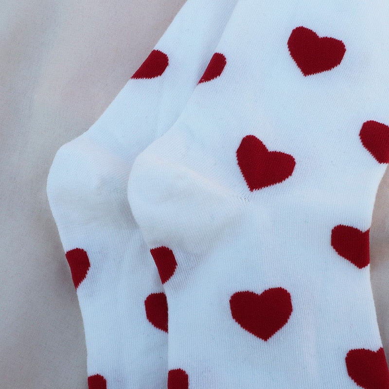 New Women Socks Cute Love With Heart Cotton Harajuku Vintage Happy Female Dots Heart Socks Calzini Primavera Socks Woman - Amazhona 