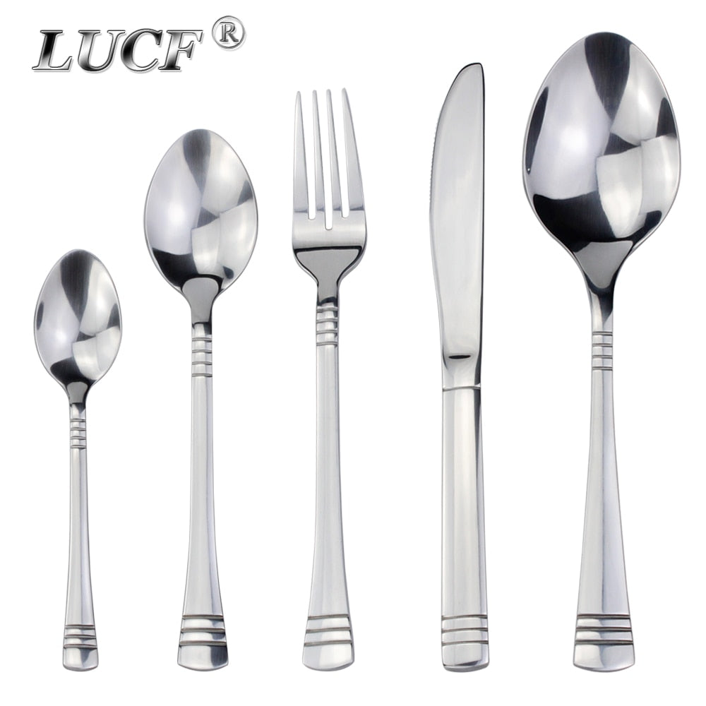 Recommended Classic Dinnerware Cutlery 5 in 1 Set Mirror Stainless Steel Elegant Silverware Kitchen Utensils For Home Restaurant - Amazhona 