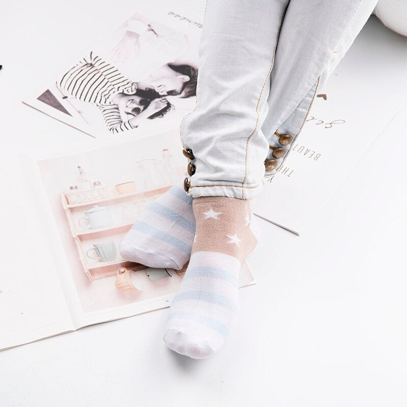 Cotton Boat Socks Woman Stars Stripe Socks ankle low female invisible color girl boy slipper casual hosiery  1pair=2pcs ws106 - Amazhona 