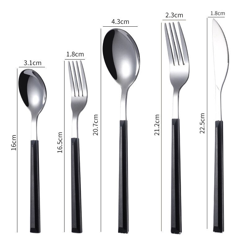 Stainless Steel Cutlery Set Western Portable Spoon Fork Knife Teaspoon Marble Handle Dinnerware Tableware Kitchen Utensils - Amazhona 