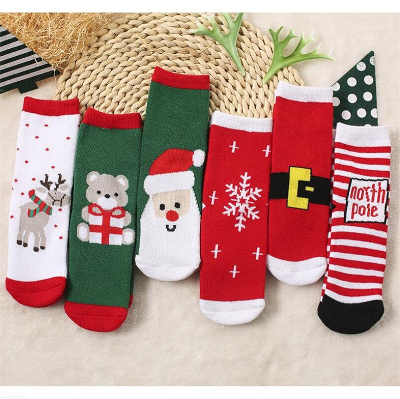 Cartoon elk/Santa/snowflake/bear stripe design girls socks Christmas knee high long socks for boys sports socks winter Xmas gift - Amazhona 