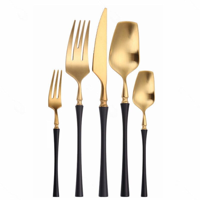 Matte Cutlery Set Gold Forks Spoons Knives Cutlery Set Stainless Steel Gold Steel Cutlery Set Silverware Set with Cake Fork - Amazhona 