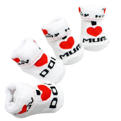 Cute Baby Cotton Socks White I Love Mum/Dad 0-6 Months Newborn Infant Boys Girls Leg Warmers Kids Clothing - Amazhona 