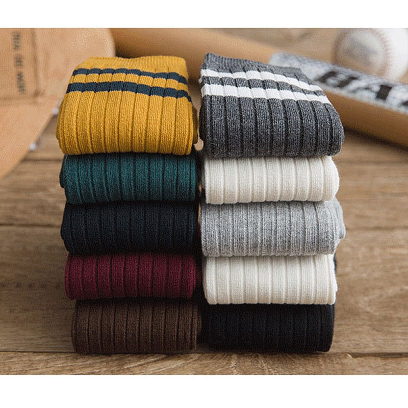 Japanese Loose Socks High School Girls Harajuku Socks Solid Colors Needles Knitting Striped Cotton Socks Women yellow blue black - Amazhona 