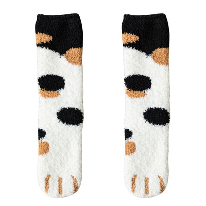 Winter Socks Women Thick Coral fleece Warm Socks Animal Cat Paw Cute Socks Girls Soft Floor Socks - Amazhona 