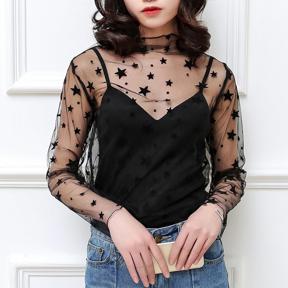 blusas de mujer Fashion Sexy Women T Shirt See Through Transparent  Mesh Solid Color Long Sleeve Blouse Tops New - Amazhona 