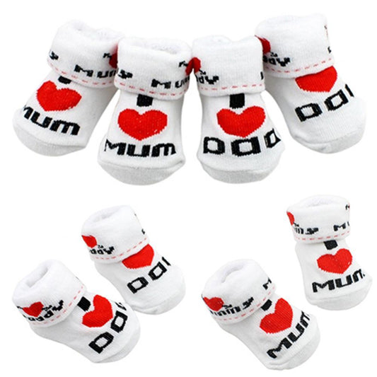 Cute Baby Cotton Socks White I Love Mum/Dad 0-6 Months Newborn Infant Boys Girls Leg Warmers Kids Clothing - Amazhona 