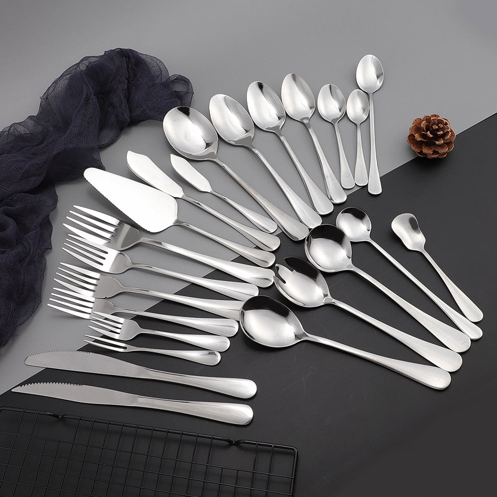 Stainless Steel Cutlery Set Silver Spoons for Salad 1Pc Fork Coffee Dinner Forks Spoons Tableware Set Kitchen Dinnerware Set - Amazhona 