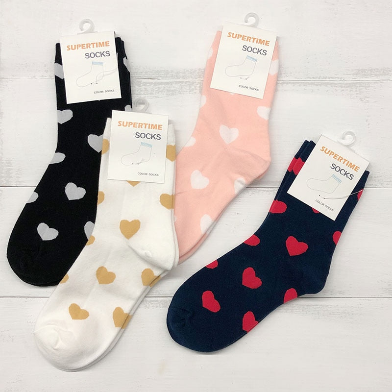 New Women Socks Cute Love With Heart Cotton Harajuku Vintage Happy Female Dots Heart Socks Calzini Primavera Socks Woman - Amazhona 