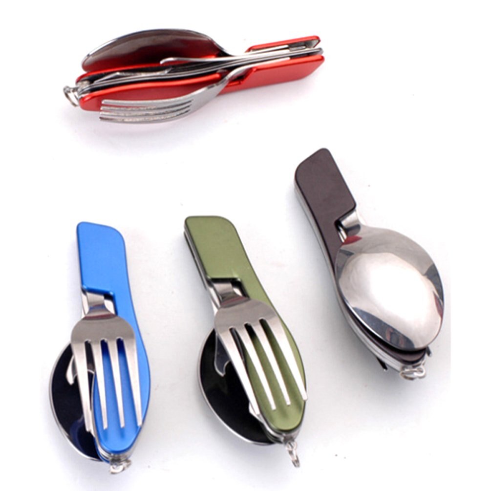 Portable Travel Cutlery Set Fold Stainless Steel Multi-Function Flatware Bottle Opener Tableware Picnic Camp Knife Fork Spoon - Amazhona 