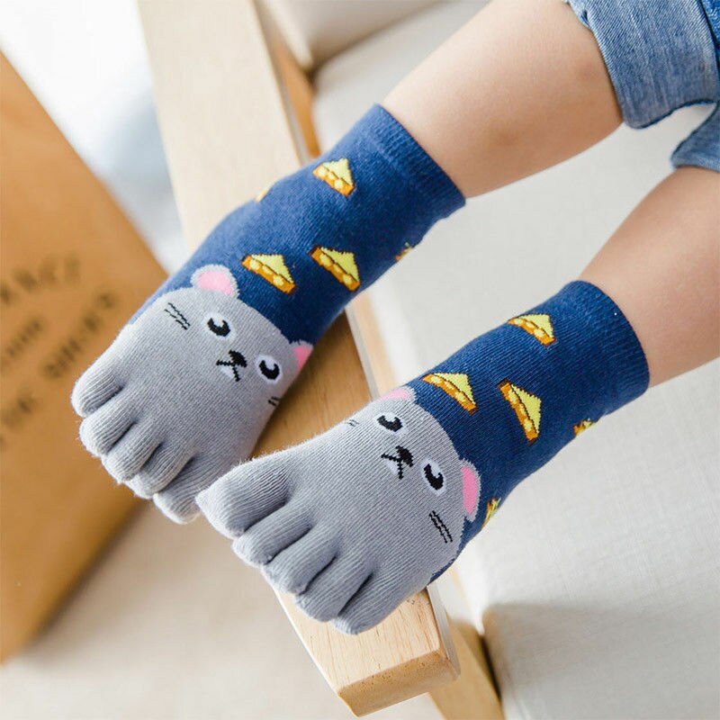 Toddler Kids Baby Girls Boys Winter Cotton Socks Animal Cartoon Five Fingers Sock Hosiery Toe Socks - Amazhona 