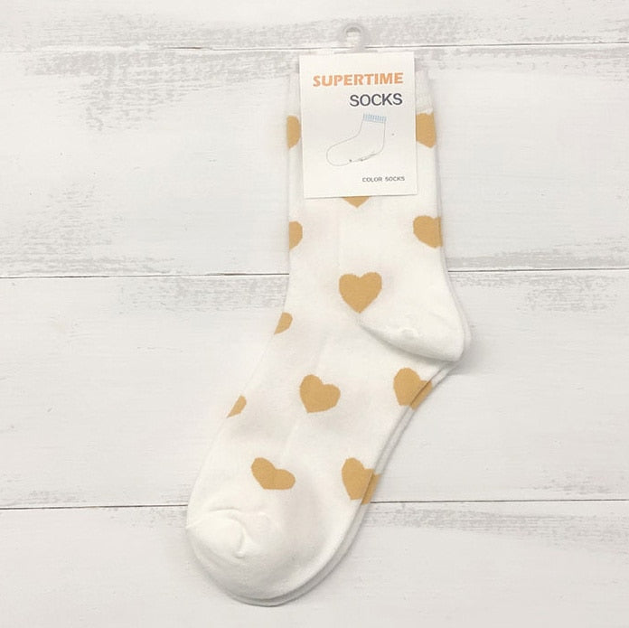 New Women Socks Cute Love With Heart Cotton Harajuku Vintage Happy Female Dots Heart Socks Calzini Primavera Socks Woman - Amazhona 