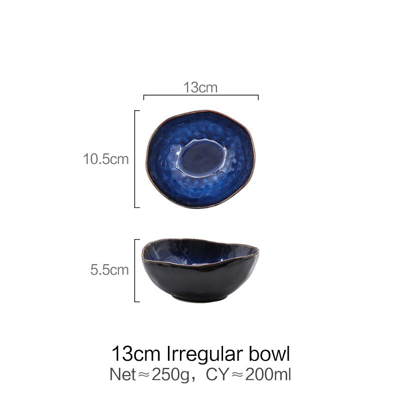 JAGENCN European Porcelain Blue Glaze Dish Bowl Creative Dishes Set Noodle Bowl Irregular Fruit Salad Bowl Irregular Tableware - Amazhona 