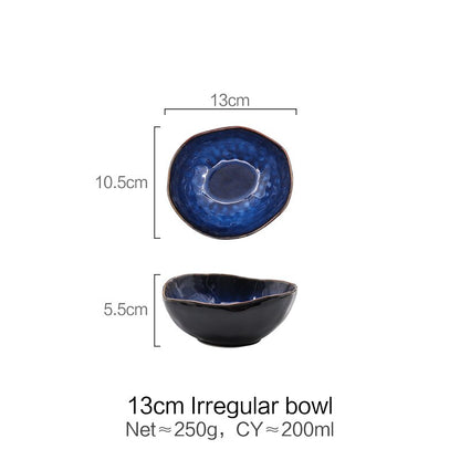 JAGENCN European Porcelain Blue Glaze Dish Bowl Creative Dishes Set Noodle Bowl Irregular Fruit Salad Bowl Irregular Tableware - Amazhona 