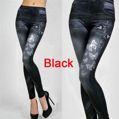 Women Leggings Denim Jeans Pants With Pocket Slim Leggings Women Fitness Blue Black Leggins - Amazhona 