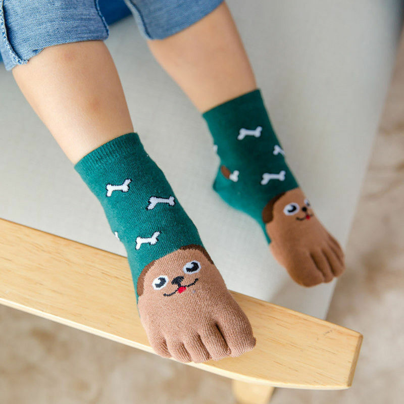 Toddler Kids Baby Girls Boys Winter Cotton Socks Animal Cartoon Five Fingers Sock Hosiery Toe Socks - Amazhona 