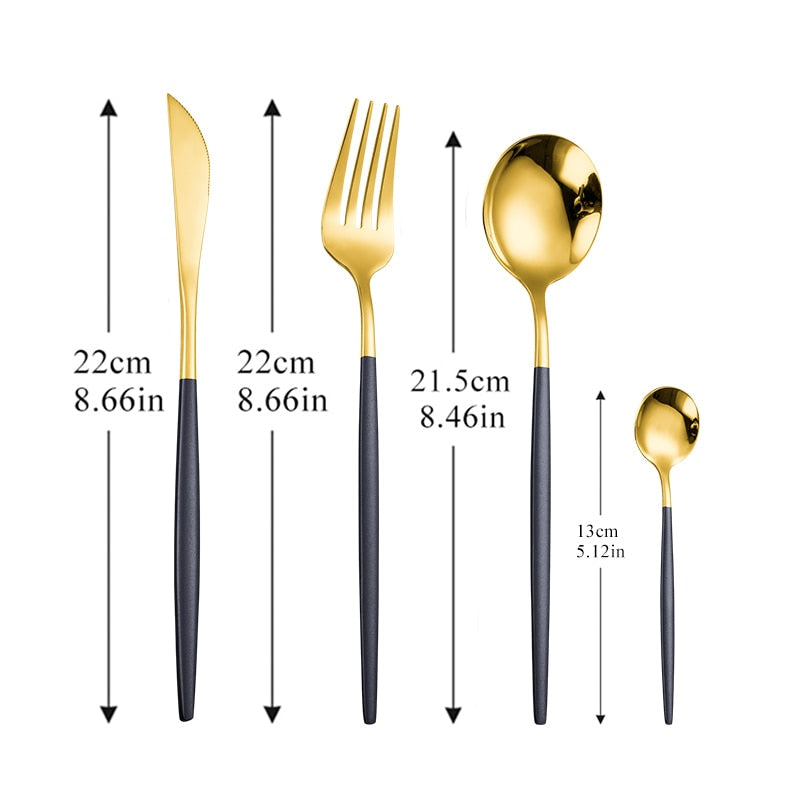 Black Silver Fork Spoon Knife Stainless Steel Cutlery Set Silverware Tableware Chopsticks Dinnerware IceTea Spoon Flatware Set - Amazhona 