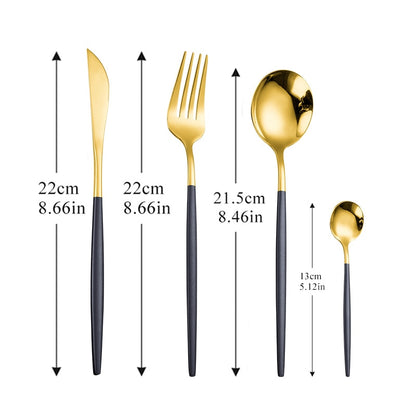 Black Silver Fork Spoon Knife Stainless Steel Cutlery Set Silverware Tableware Chopsticks Dinnerware IceTea Spoon Flatware Set - Amazhona 