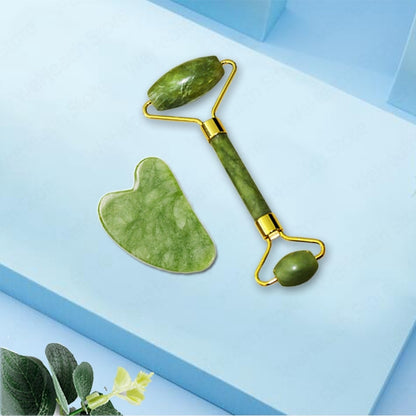 Natural Face Massager Gua Sha Jade Roller Face Massage Tool Set Face For Massager Guasha Facial Neck Skin Beauty Care Set - Amazhona 