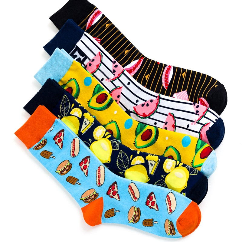 Funny Men Women Fashion Harajuku Fruit Socks Lovely Art With Avocado Sushi Food Animal Dog Happy Socks - Amazhona 