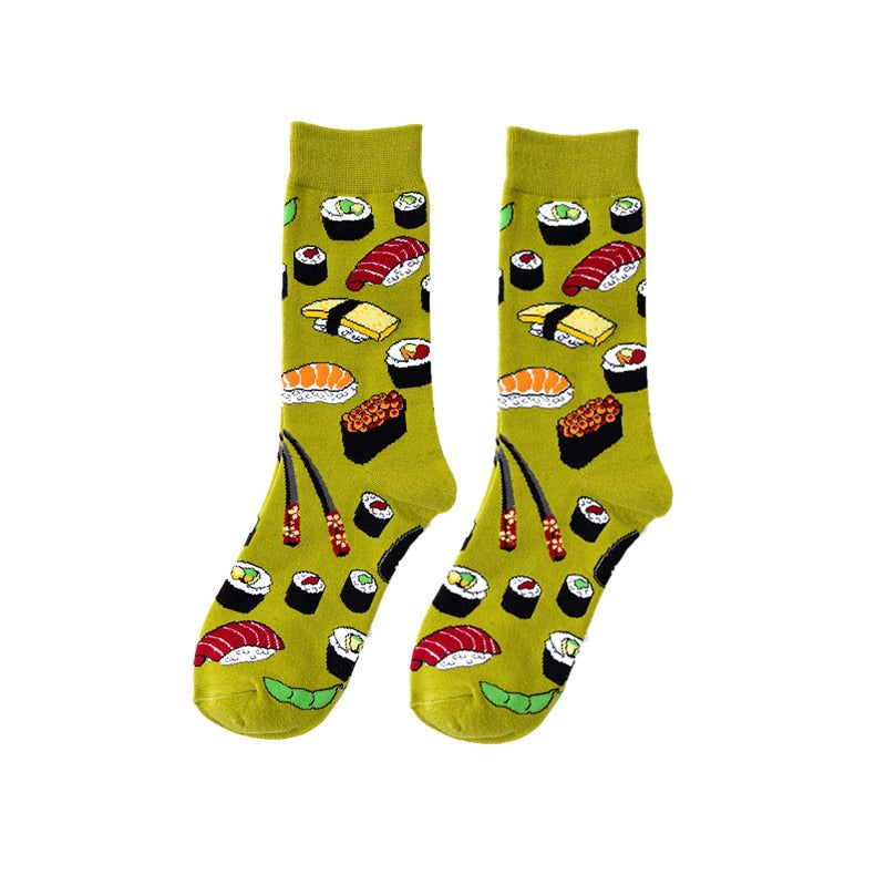 Funny Men Women Fashion Harajuku Fruit Socks Lovely Art With Avocado Sushi Food Animal Dog Happy Socks - Amazhona 