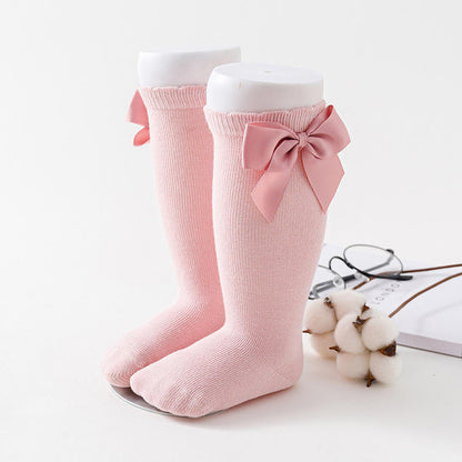 Autumn and Winter Baby Socks Knee High Cotton Spanish Style Big Bow Floor Socks Kids Socks For Boys Girls 0-3 years - Amazhona 