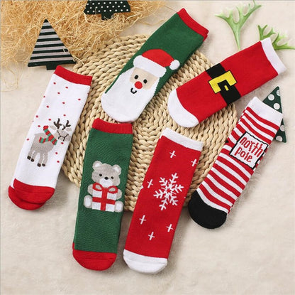 Cartoon elk/Santa/snowflake/bear stripe design girls socks Christmas knee high long socks for boys sports socks winter Xmas gift - Amazhona 