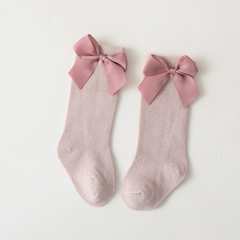 New Brand Baby Toddlers Socks Autumn Winter Children Girls Knee High Long Sock Cotton Big Bow Spanish Style Kids Floor Socks - Amazhona 