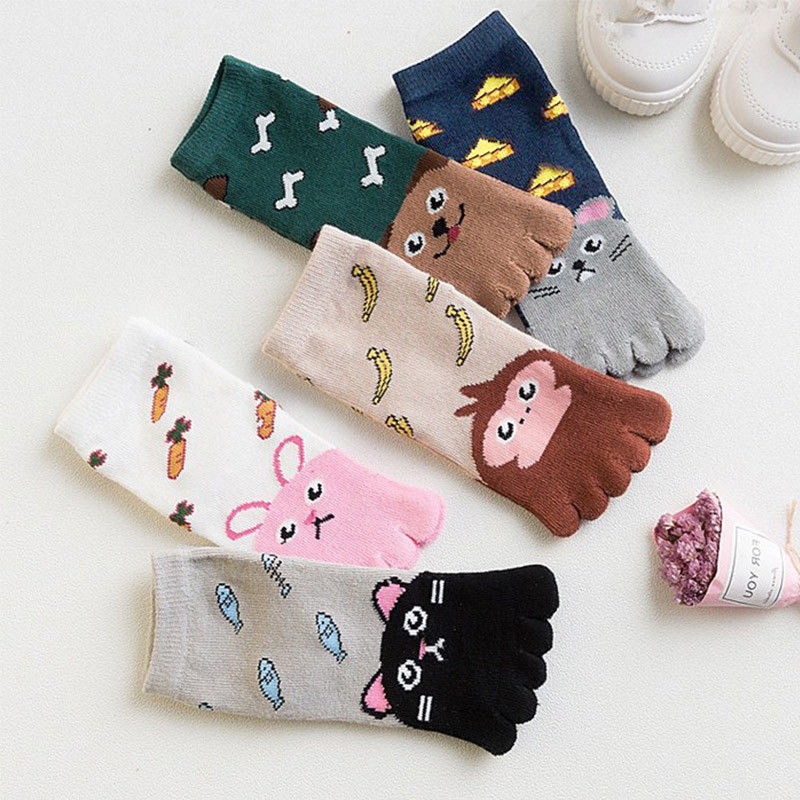 Toddler Kids Baby Girls Boys Winter Cotton Socks Animal Cartoon Five Fingers Sock Hosiery Toe Socks - Amazhona 