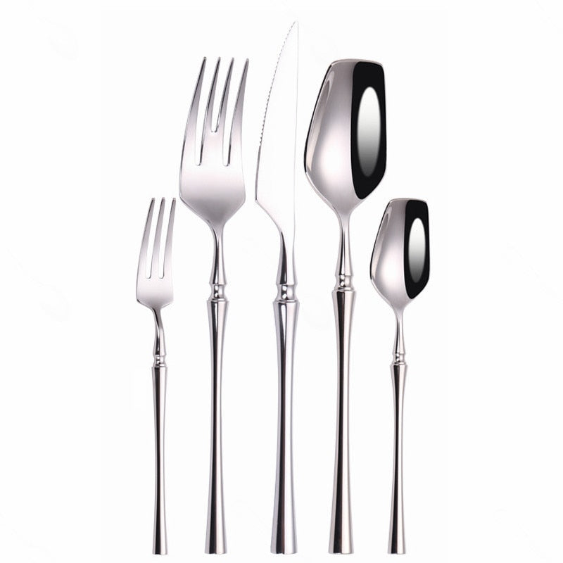 Matte Cutlery Set Gold Forks Spoons Knives Cutlery Set Stainless Steel Gold Steel Cutlery Set Silverware Set with Cake Fork - Amazhona 