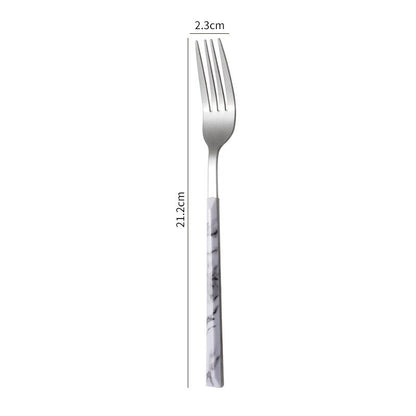 Stainless Steel Cutlery Set Western Portable Spoon Fork Knife Teaspoon Marble Handle Dinnerware Tableware Kitchen Utensils - Amazhona 