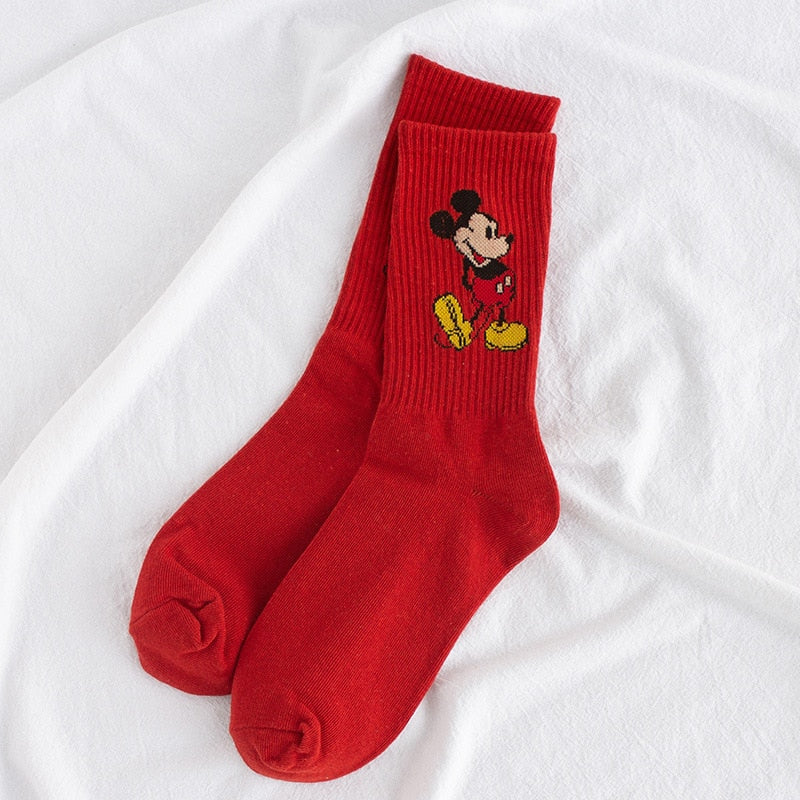 Disney Korea cartoon sweet and cute solid color Mickey Minnie Dais Donald Duck cotton sweat-absorbent tube socks sports socks - Amazhona 