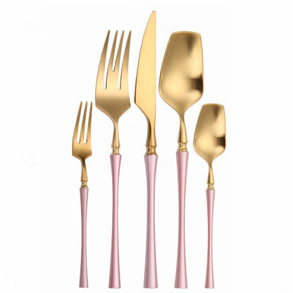 Matte Cutlery Set Gold Forks Spoons Knives Cutlery Set Stainless Steel Gold Steel Cutlery Set Silverware Set with Cake Fork - Amazhona 