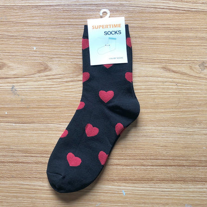 New Women Socks Cute Love With Heart Cotton Harajuku Vintage Happy Female Dots Heart Socks Calzini Primavera Socks Woman - Amazhona 