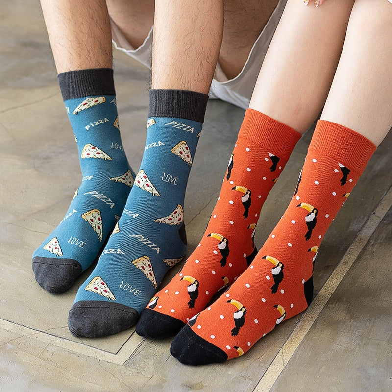 Men's Fashion Fall Winter Skateboard Socks Happy Creative Airplane Crab Lobster Shark Beer Socks Novelty Crew Funny Man Socks - Amazhona 