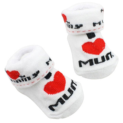 Cute Baby Cotton Socks White I Love Mum/Dad 0-6 Months Newborn Infant Boys Girls Leg Warmers Kids Clothing - Amazhona 