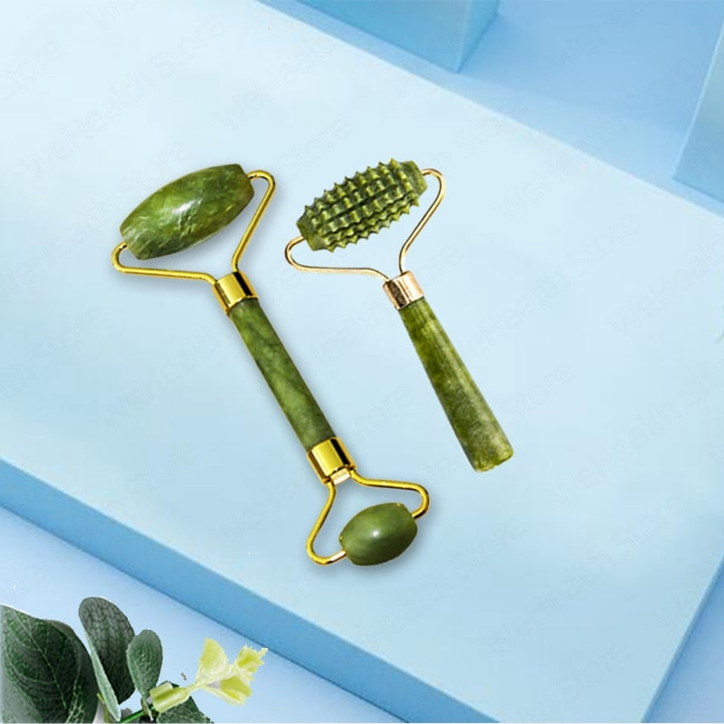 Natural Face Massager Gua Sha Jade Roller Face Massage Tool Set Face For Massager Guasha Facial Neck Skin Beauty Care Set - Amazhona 