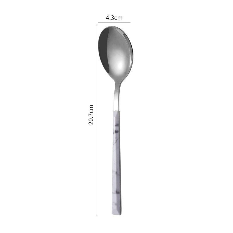 Stainless Steel Cutlery Set Western Portable Spoon Fork Knife Teaspoon Marble Handle Dinnerware Tableware Kitchen Utensils - Amazhona 