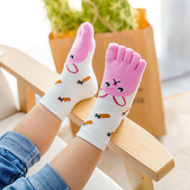 Toddler Kids Baby Girls Boys Winter Cotton Socks Animal Cartoon Five Fingers Sock Hosiery Toe Socks - Amazhona 