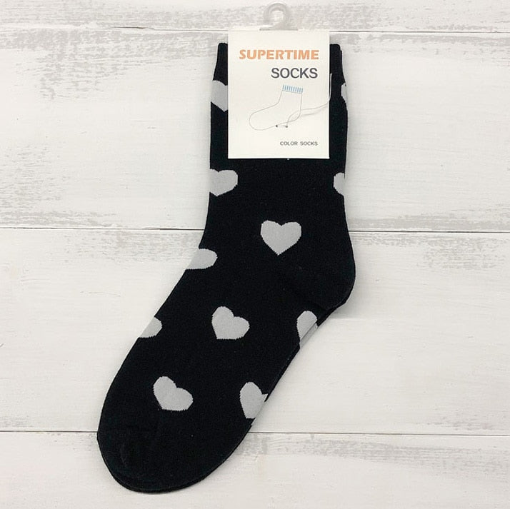 New Women Socks Cute Love With Heart Cotton Harajuku Vintage Happy Female Dots Heart Socks Calzini Primavera Socks Woman - Amazhona 