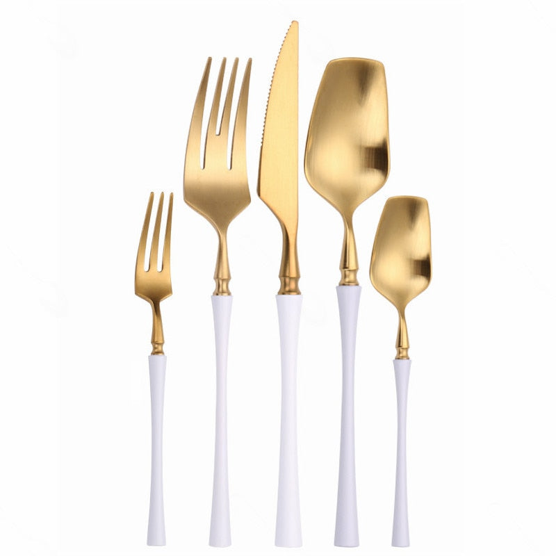 Matte Cutlery Set Gold Forks Spoons Knives Cutlery Set Stainless Steel Gold Steel Cutlery Set Silverware Set with Cake Fork - Amazhona 