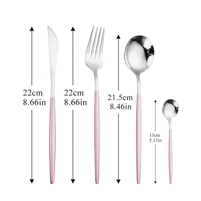 Black Silver Fork Spoon Knife Stainless Steel Cutlery Set Silverware Tableware Chopsticks Dinnerware IceTea Spoon Flatware Set - Amazhona 