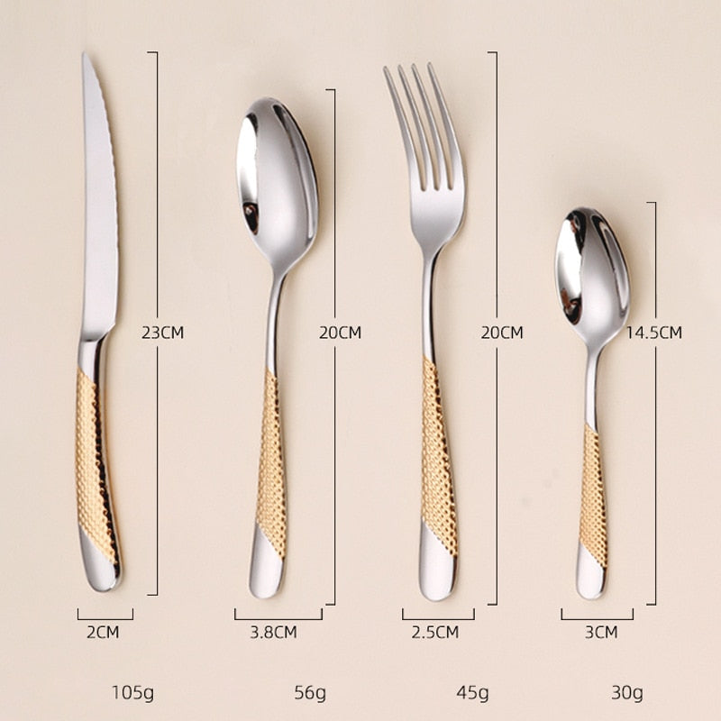 Kitchen Tableware Cutlery Set Silver Cutlery Set Stainless Steel Luxury Dinnerware Fork Spoon Knife Western Dinner Set Gold - Amazhona 